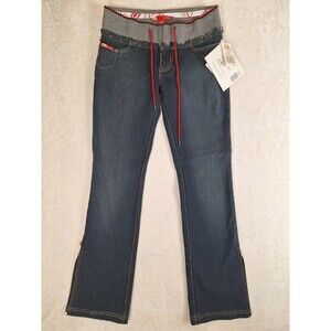 Ecko Red Women’s Jeans Size 9 Flare Split Hem Y2K Red Logo Stretch Vintage Party